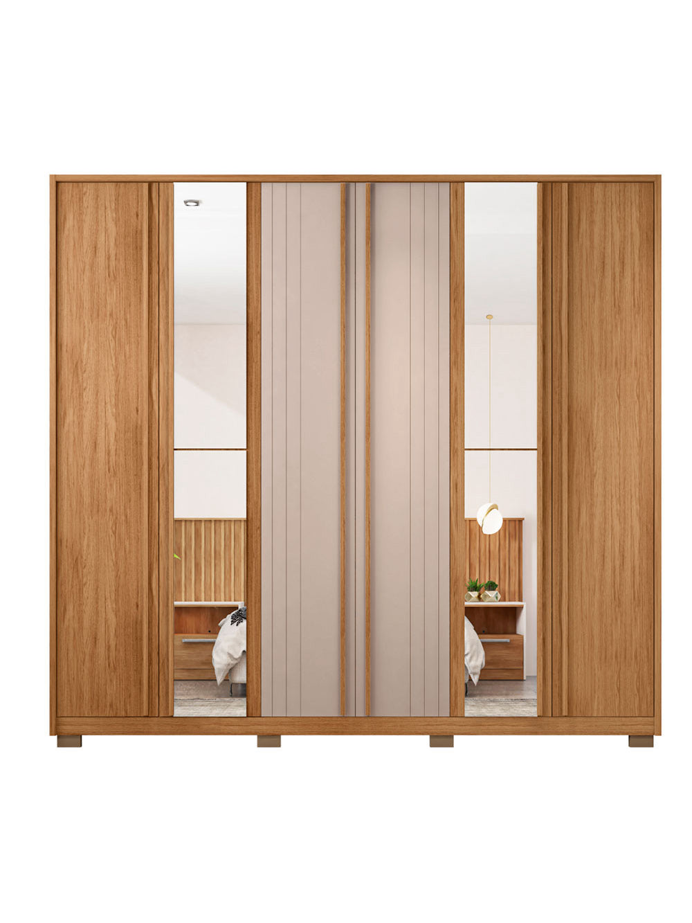 Guarda Roupa Casal Mozart Lux Com Espelhos 6 Portas 4 Gavetas Caemmun - Buriti / fendi