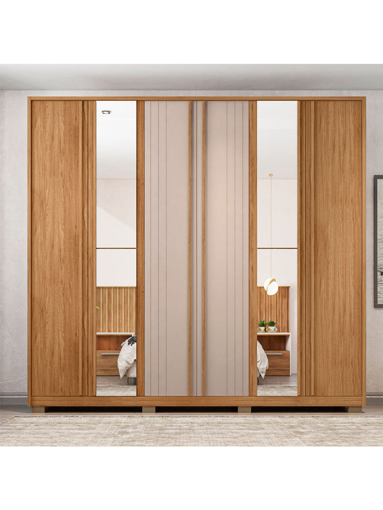 Guarda Roupa Casal Mozart Lux Com Espelhos 6 Portas 4 Gavetas Caemmun