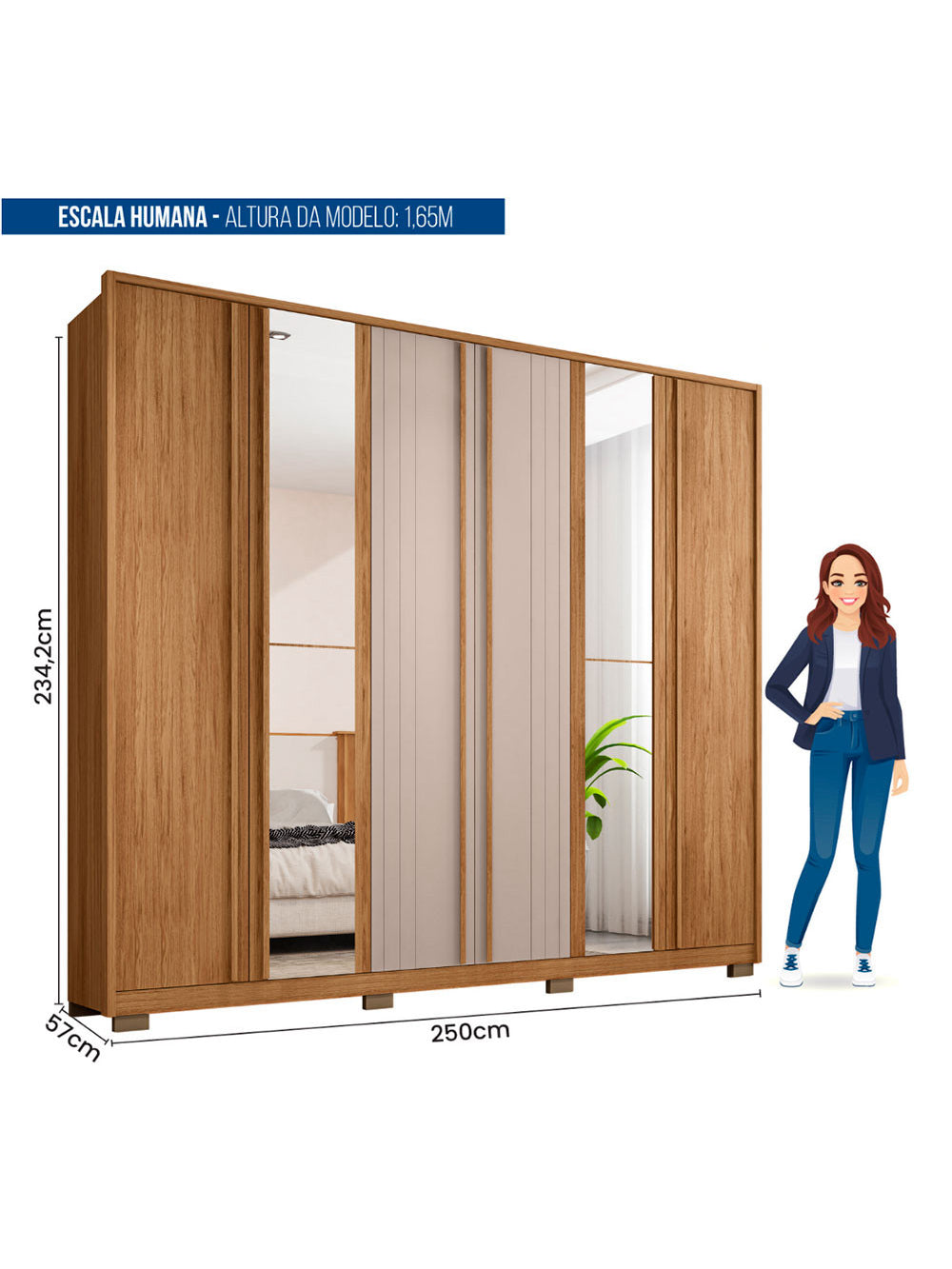 Guarda Roupa Casal Mozart Lux Com Espelhos 6 Portas 4 Gavetas Caemmun