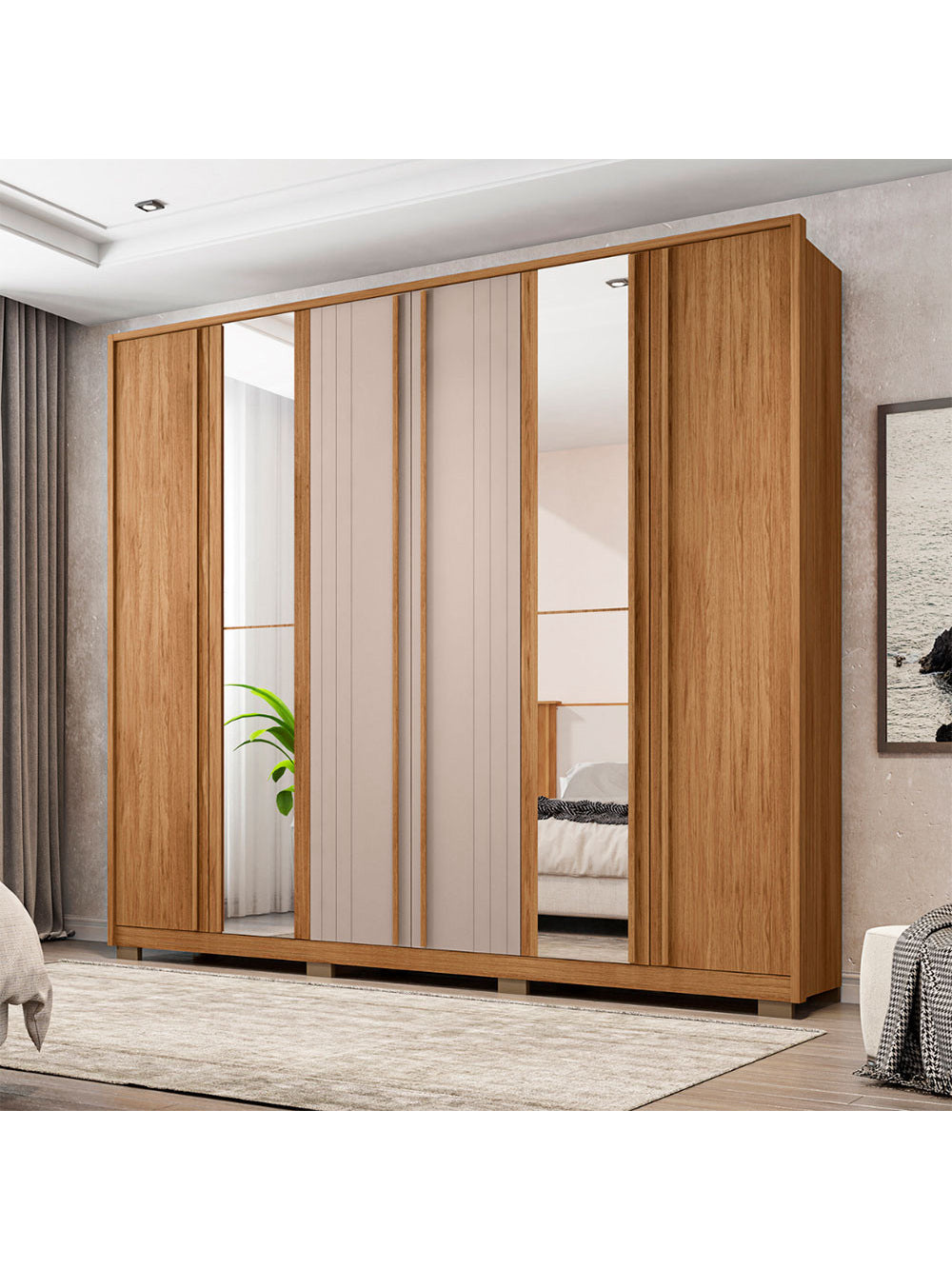 Guarda Roupa Casal Mozart Lux Com Espelhos 6 Portas 4 Gavetas Caemmun