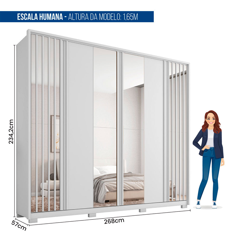 Guarda Roupa Casal Orfeus Lux com Espelhos 6 Portas 4 Gavetas Caemmun