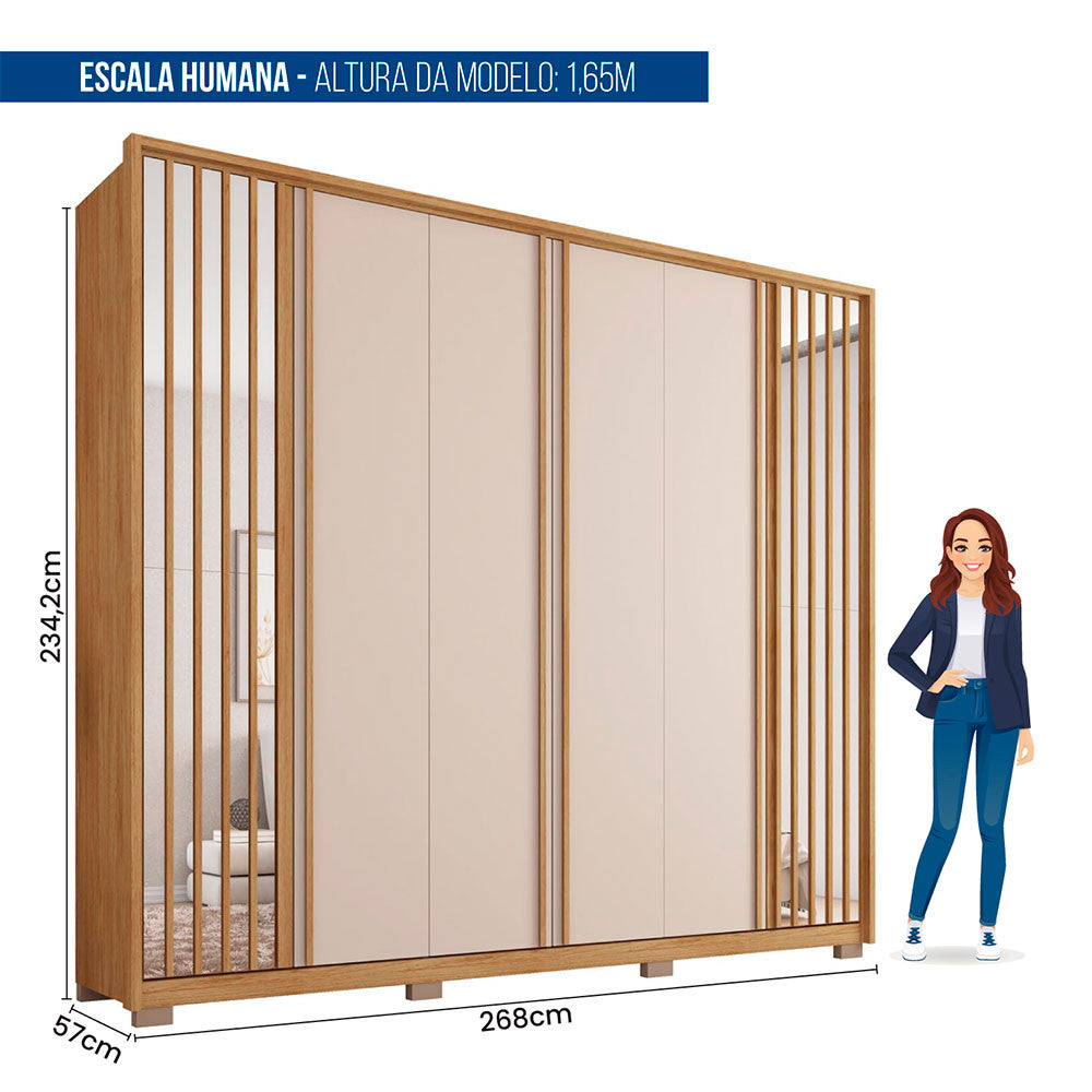 Guarda Roupa Casal Orfeus Ripado Espelhado 6 Portas 6 Gavetas Caemmun