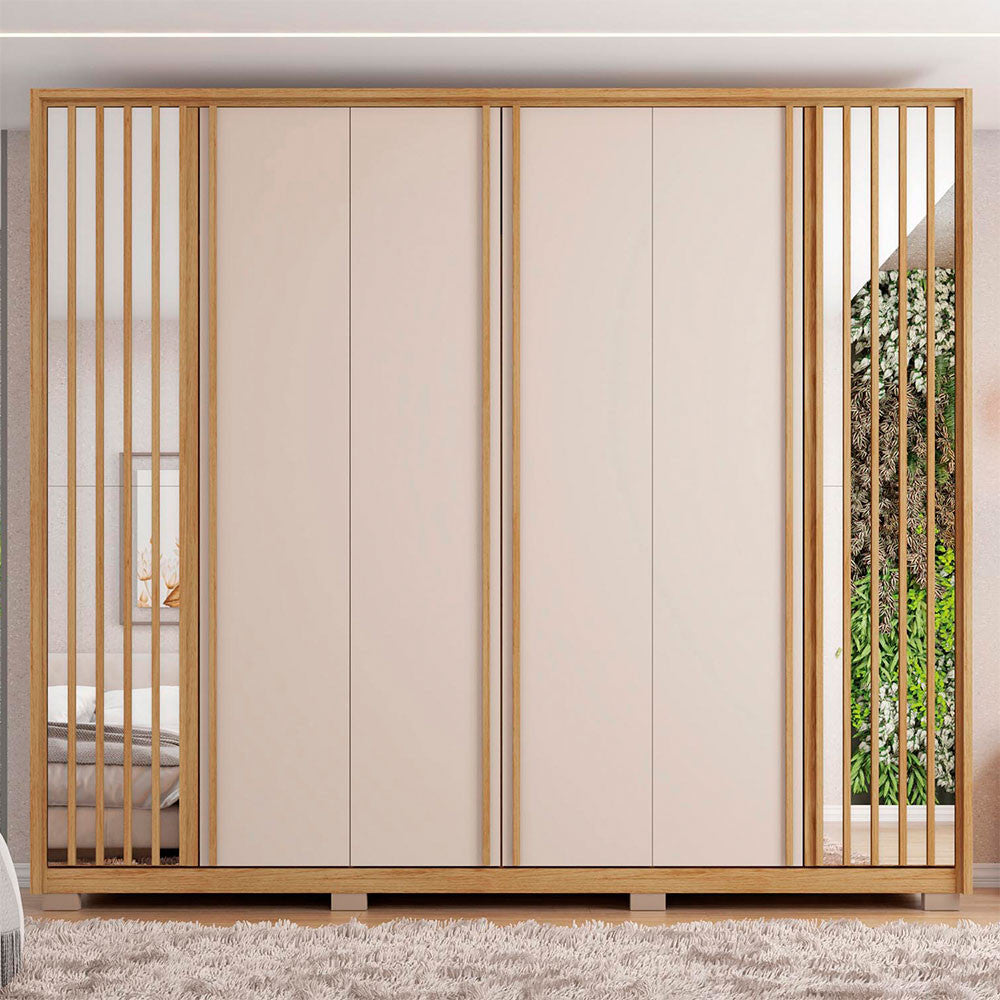Guarda Roupa Casal Orfeus Ripado Espelhado 6 Portas 6 Gavetas Caemmun