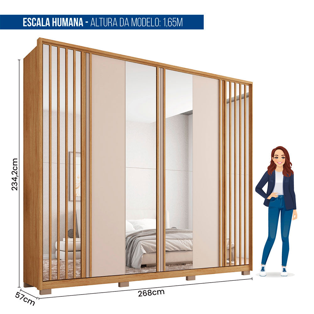 Guarda Roupa Casal Orfeus Lux com Espelhos 6 Portas 6 Gavetas Caemmun
