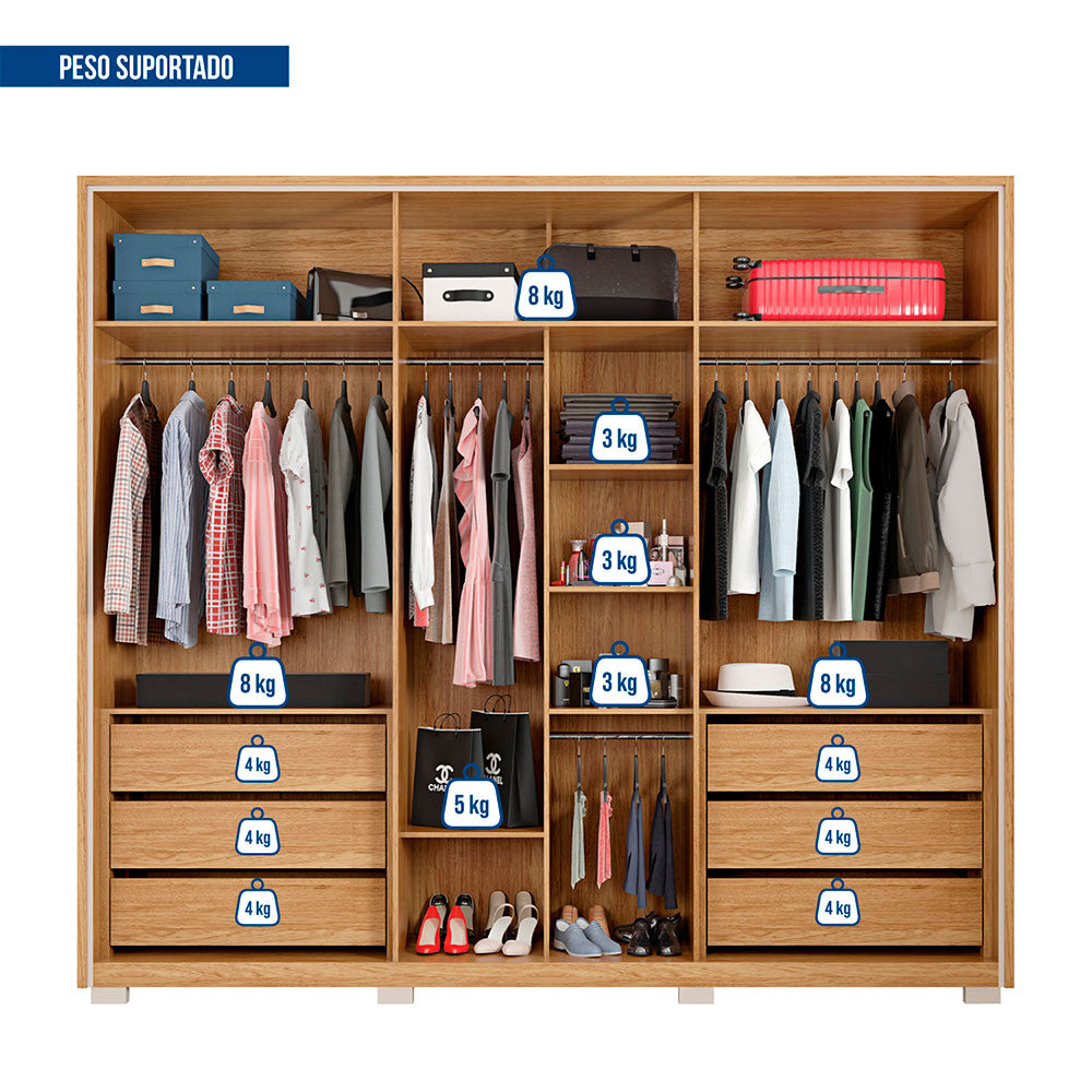 Guarda Roupa Casal Orfeus Lux com Espelhos 6 Portas 6 Gavetas Caemmun