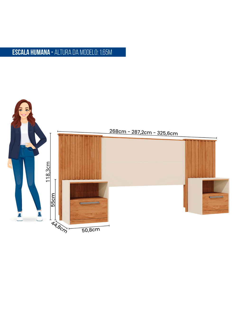 Cabeceira Casal Lucius Extensível 2 Mesas com Gaveta Caemmun