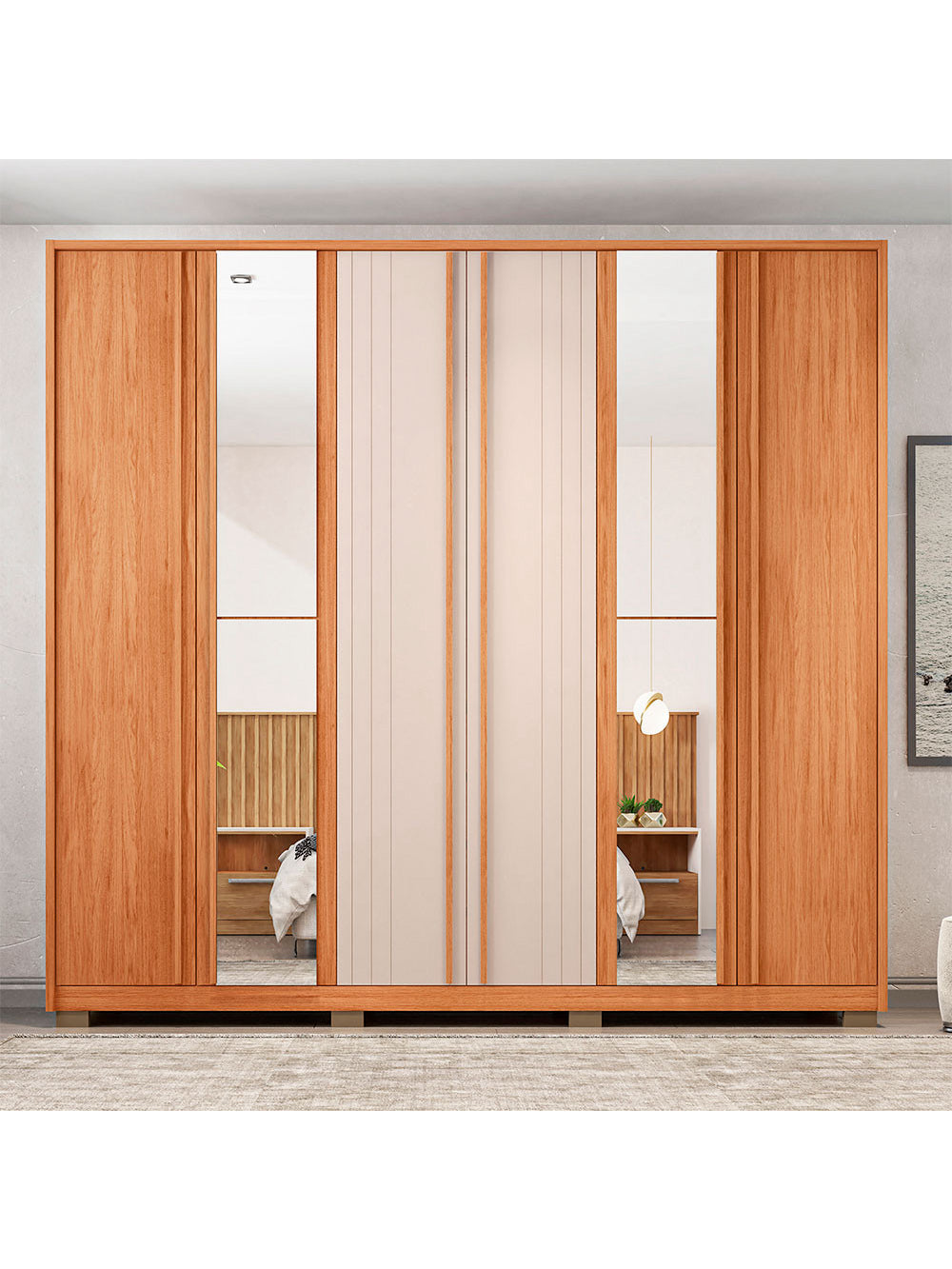 Guarda Roupa Casal Mozart Lux Com Espelhos 6 Portas 4 Gavetas Caemmun