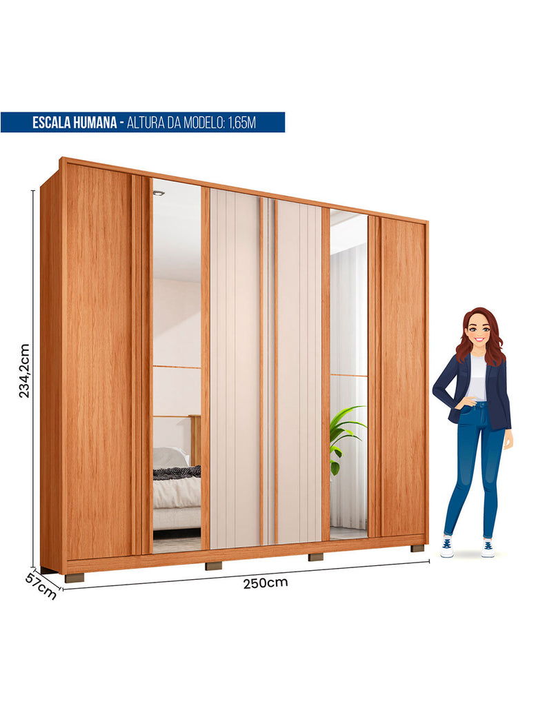 Guarda Roupa Casal Mozart Lux Com Espelhos 6 Portas 4 Gavetas Caemmun