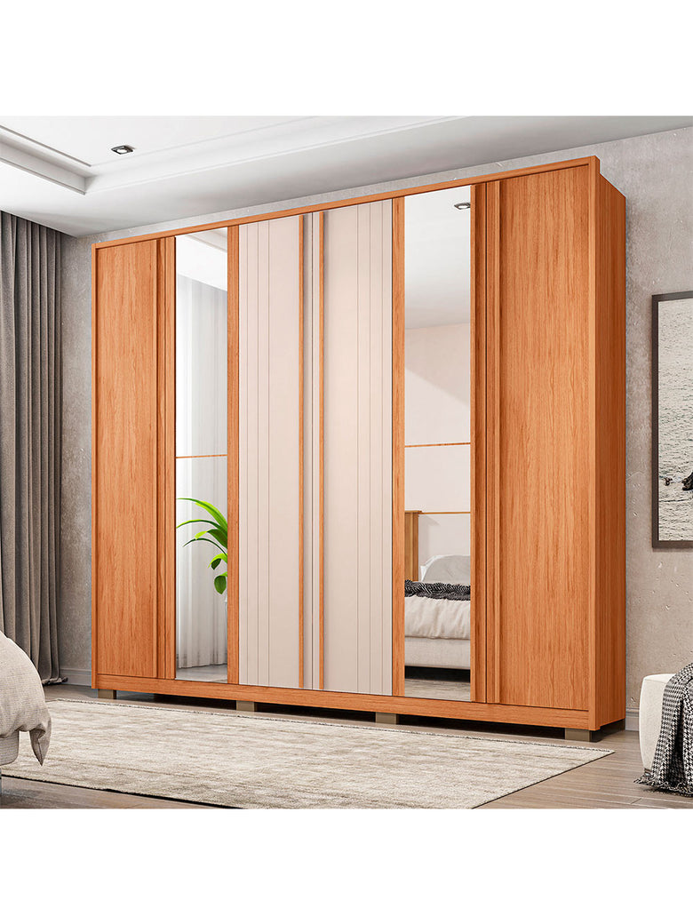 Guarda Roupa Casal Mozart Lux Com Espelhos 6 Portas 4 Gavetas Caemmun
