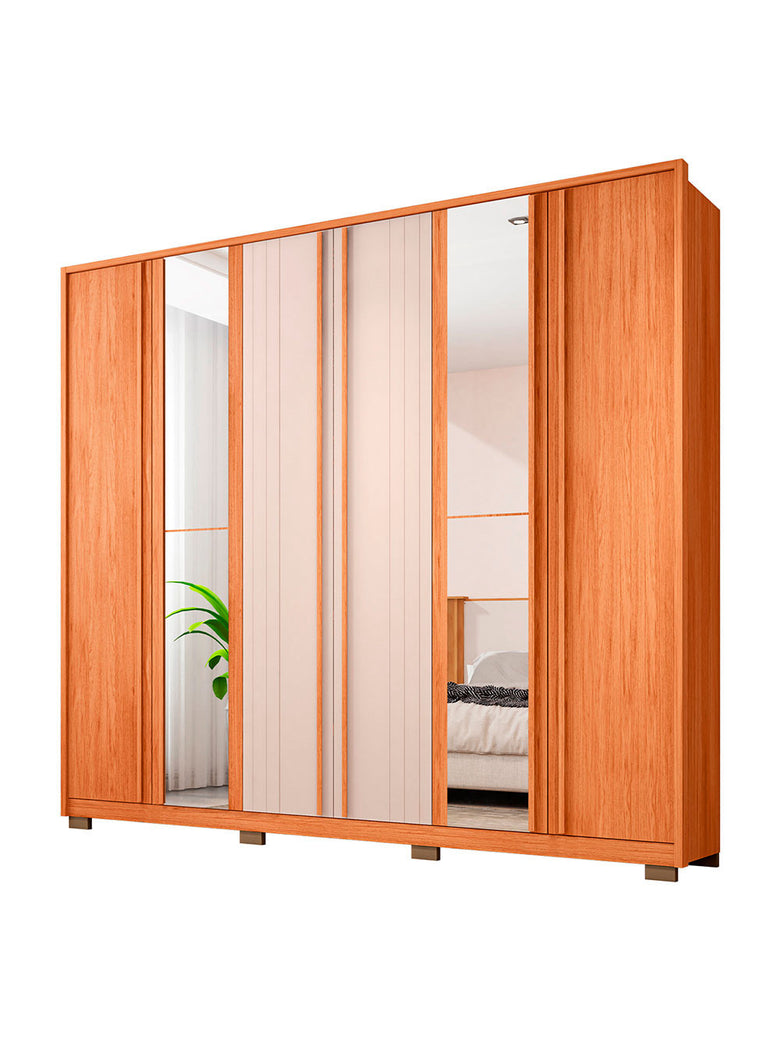 Guarda Roupa Casal Mozart Lux Com Espelhos 6 Portas 4 Gavetas Caemmun
