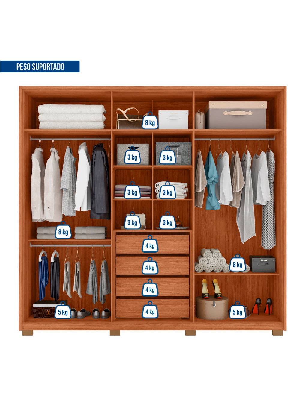 Guarda Roupa Casal Mozart Lux Com Espelhos 6 Portas 4 Gavetas Caemmun