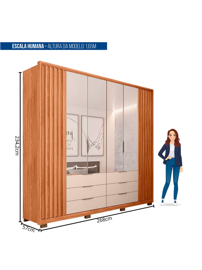 Guarda Roupa Casal Maximus Double Lux com Espelhos 6 Portas 6 Gavetas Caemmun