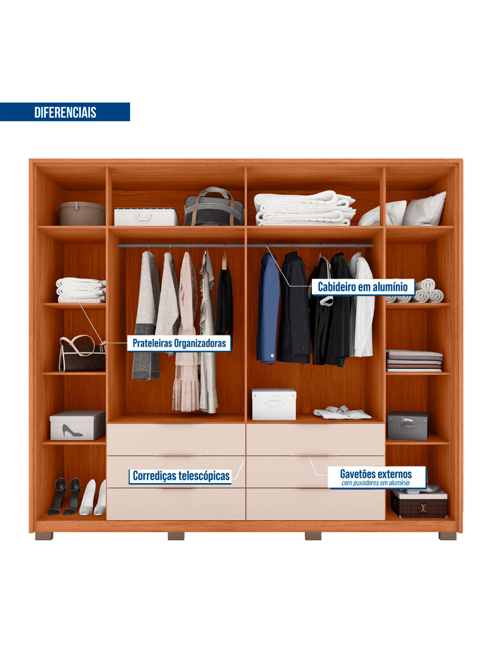 Guarda Roupa Casal Maximus 6 Portas 6 Gavetas Caemmun