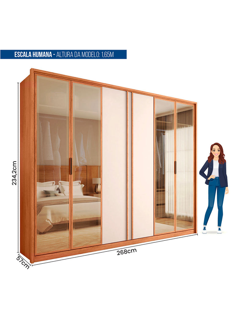 Guarda Roupa Casal Cristal 6 Portas Reflecta 4 Gavetas Caemmun