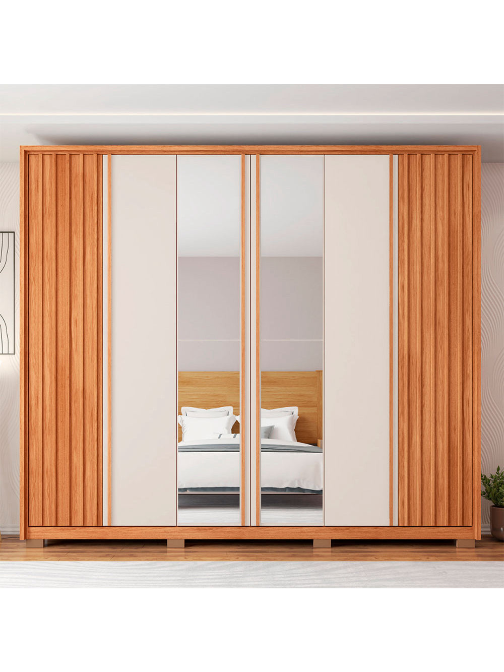 Guarda Roupa Casal Apollo Lux com Espelhos 6 Portas 4 Gavetas Caemmun