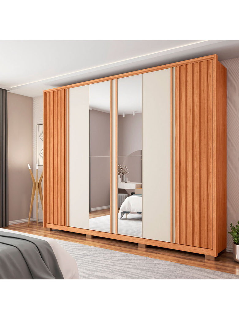 Guarda Roupa Casal Apollo Lux com Espelhos 6 Portas 4 Gavetas Caemmun