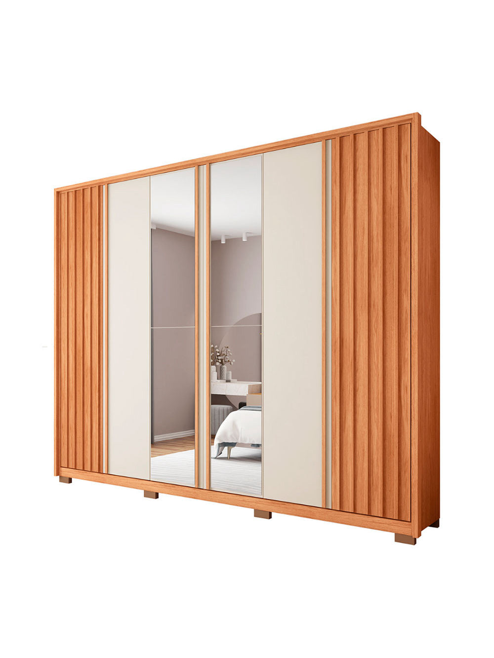 Guarda Roupa Casal Apollo Lux com Espelhos 6 Portas 4 Gavetas Caemmun