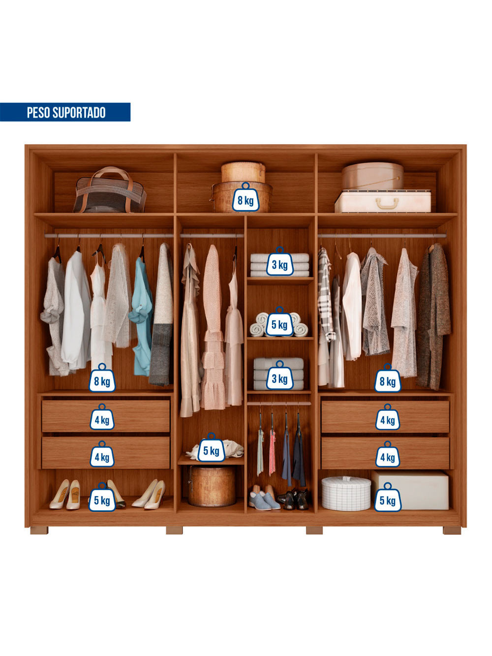 Guarda Roupa Casal Apollo Lux com Espelhos 6 Portas 4 Gavetas Caemmun
