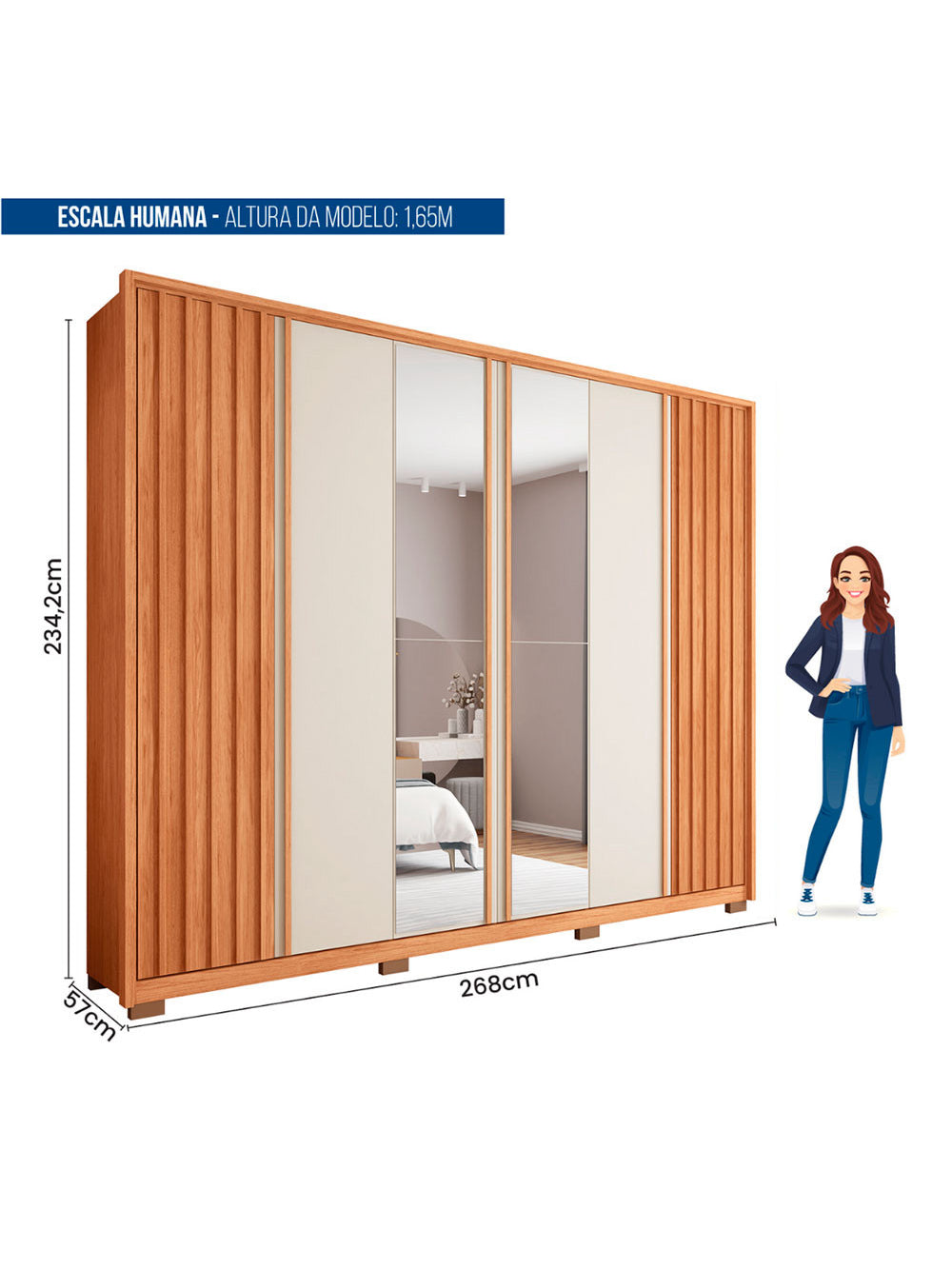 Guarda Roupa Casal Apollo Lux com Espelhos 6 Portas 4 Gavetas Caemmun