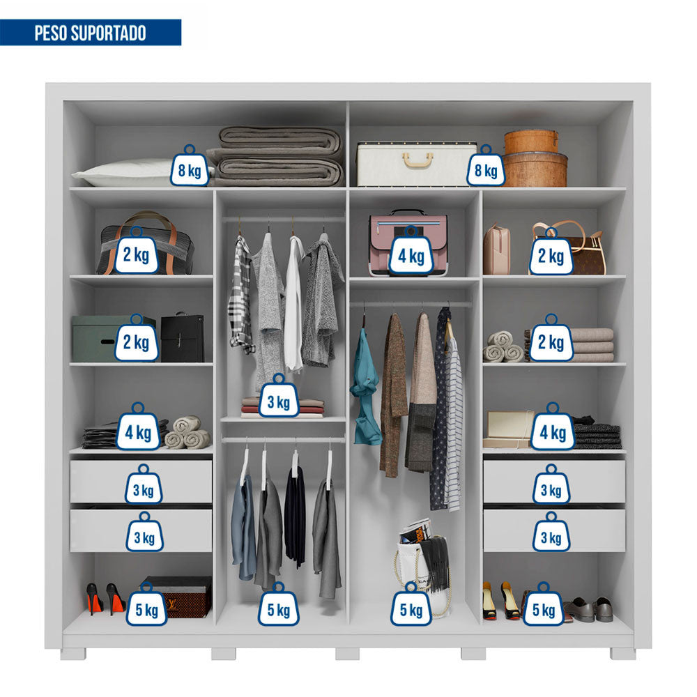 Guarda Roupa Casal Romanus Lux 2 Portas 4 Gavetas com Espelho Caemmun