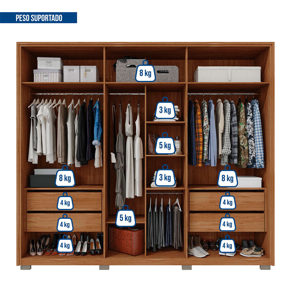 Guarda Roupa Casal Centurium 6 Portas Reflecta 4 Gavetas Caemmun