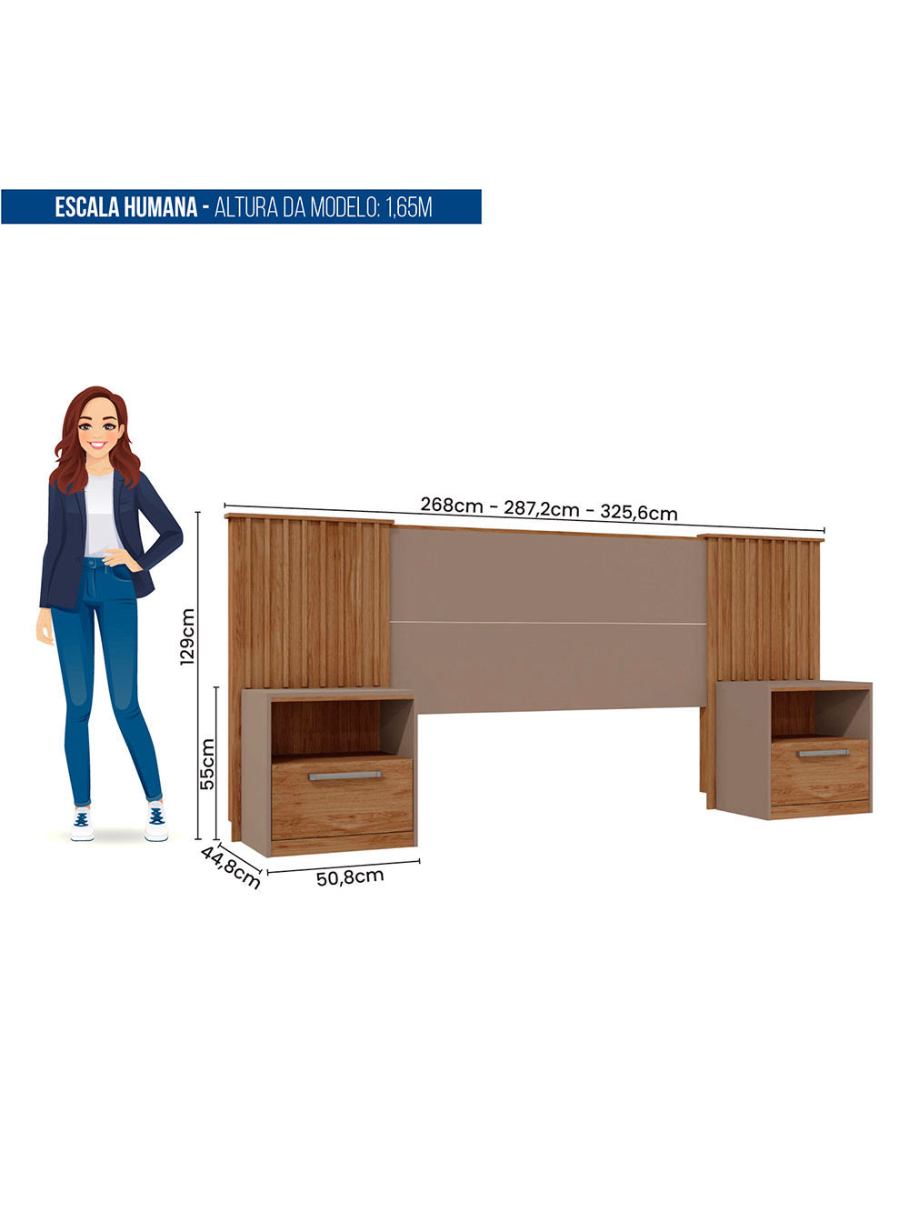 Cabeceira Casal Lucius Extensível 2 Mesas com Gaveta Caemmun