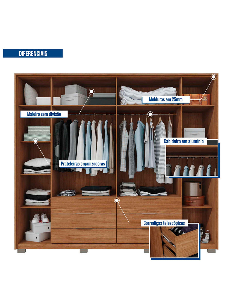 Guarda Roupa Casal Maximus 6 Portas 6 Gavetas Caemmun