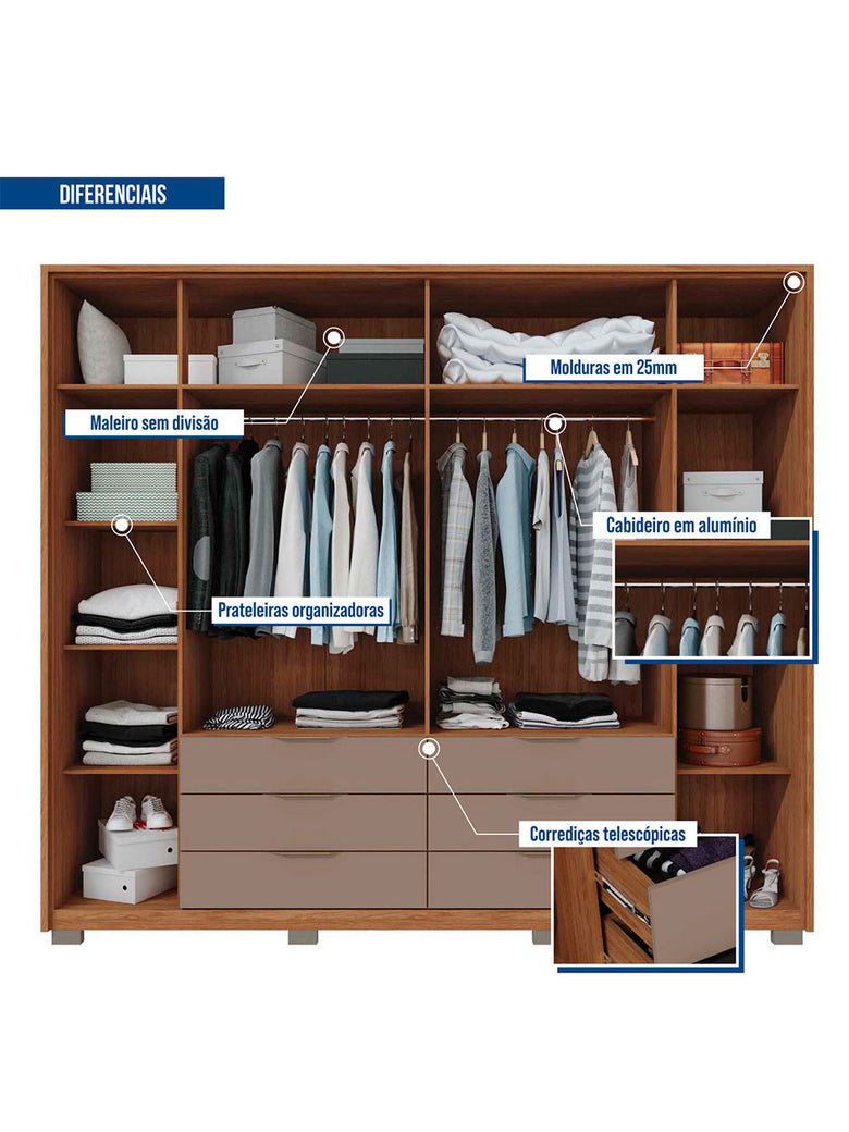 Guarda Roupa Casal Maximus 6 Portas 6 Gavetas Caemmun