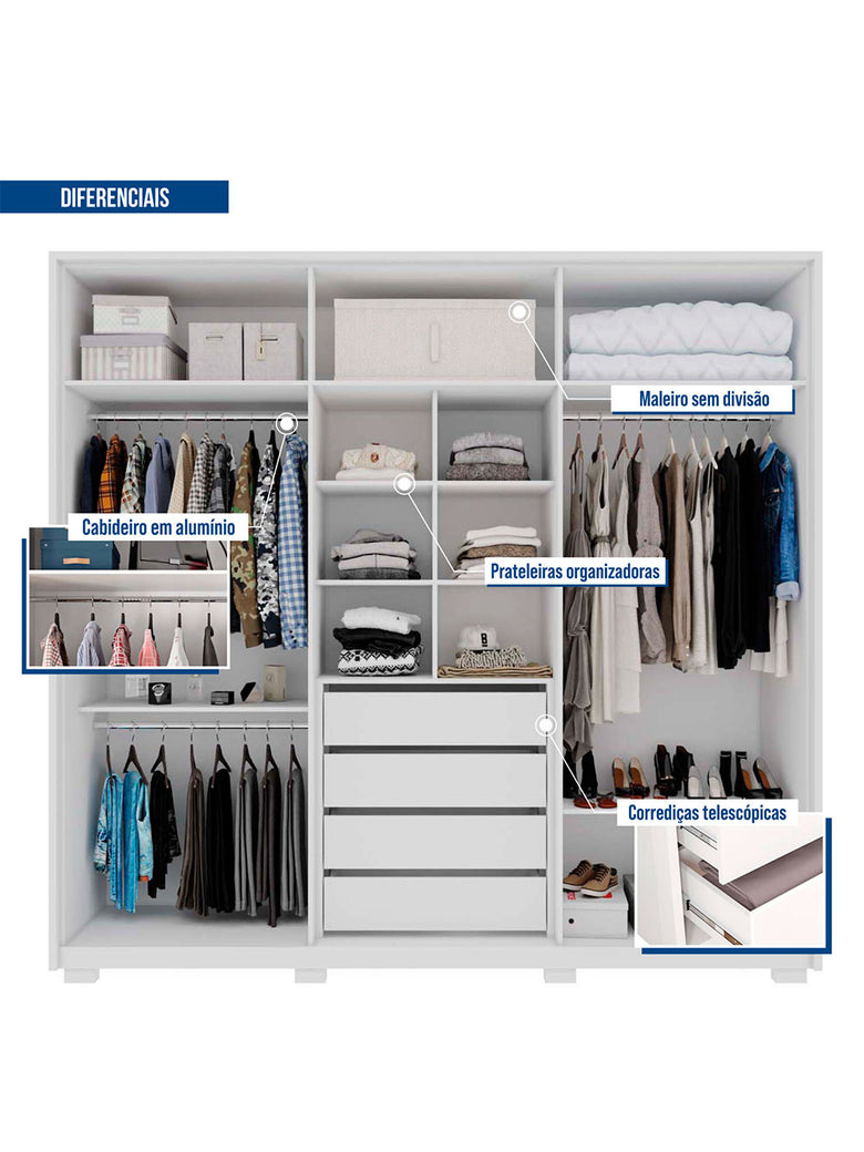 Guarda Roupa Casal Mozart 6 Portas 4 Gavetas Caemmun