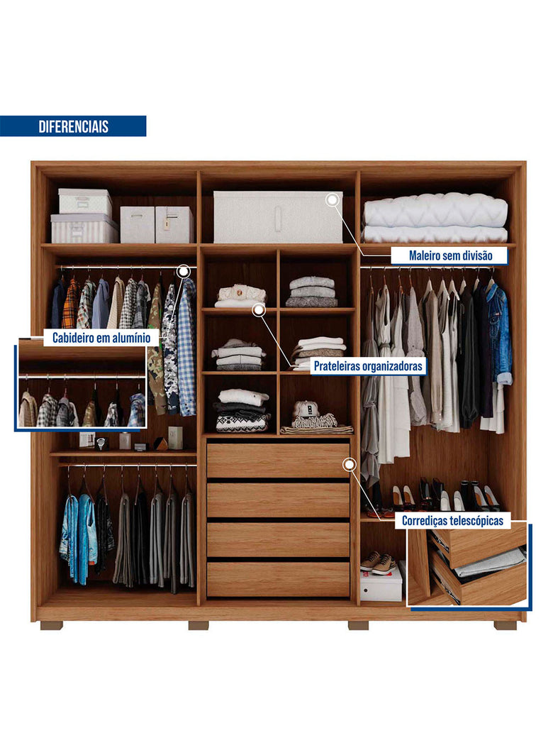 Guarda Roupa Casal Mozart 6 Portas 4 Gavetas Caemmun