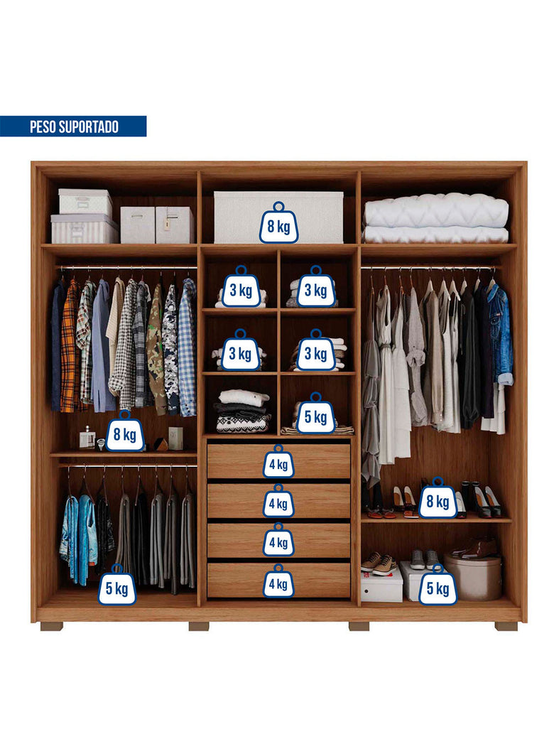 Guarda Roupa Casal Mozart 6 Portas 4 Gavetas Caemmun