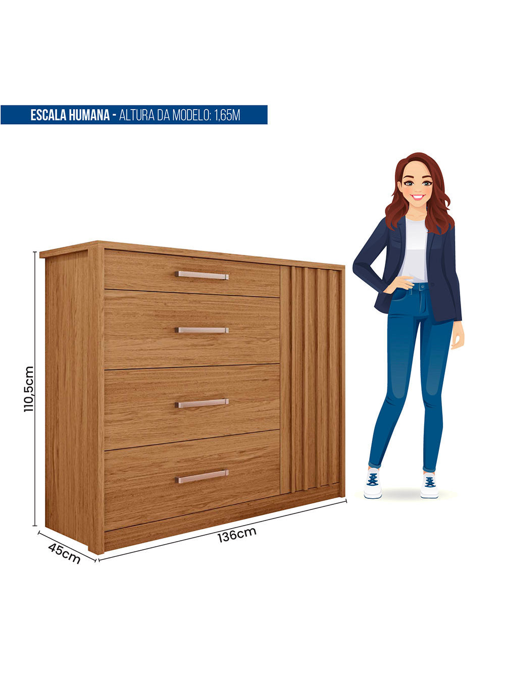 Cômoda Palacius 1 Porta 4 Gavetas Caemmun