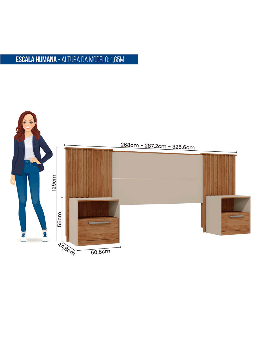 Cabeceira Casal Lucius Extensível 2 Mesas com Gaveta Caemmun