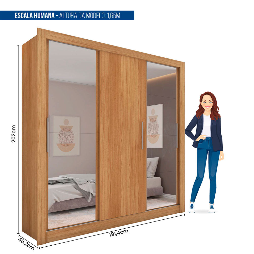 Guarda Roupa com Espelhos 3 Portas 2 Gavetas Santiago Caemmun