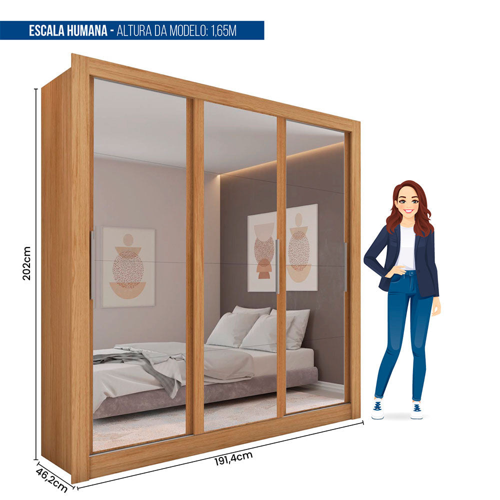 Guarda Roupa com Espelhos 3 Portas 2 Gavetas Santiago Caemmun