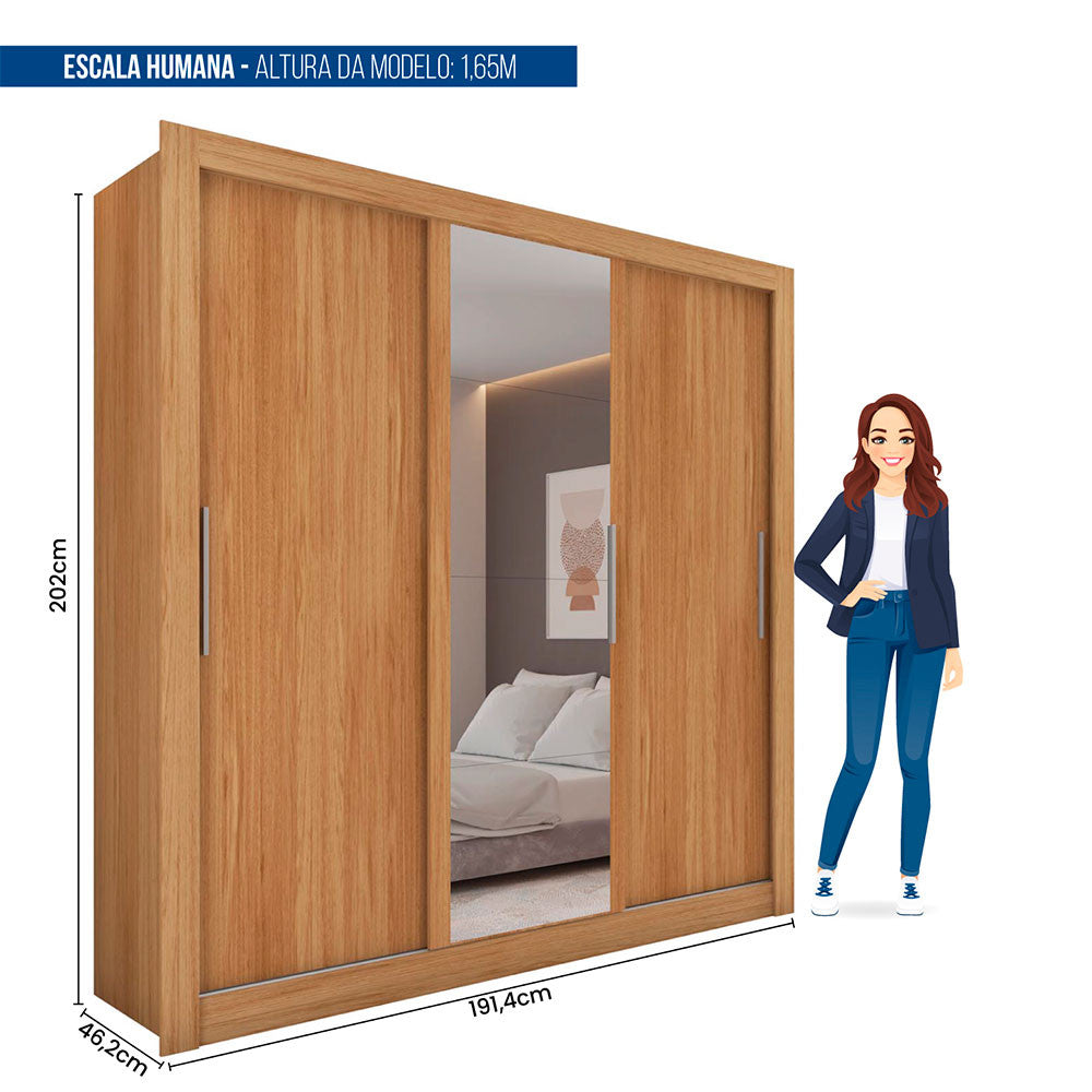 Guarda Roupa com Espelhos 3 Portas 2 Gavetas Santiago Caemmun