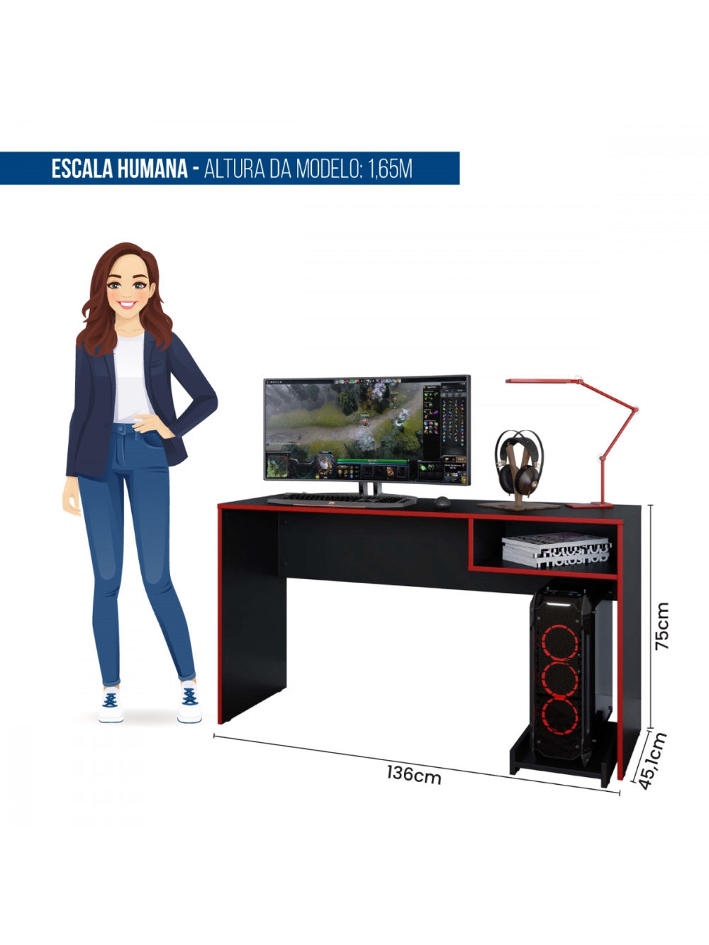 Mesa Gamer Escrivaninha Para Computador Pixel Caemmun