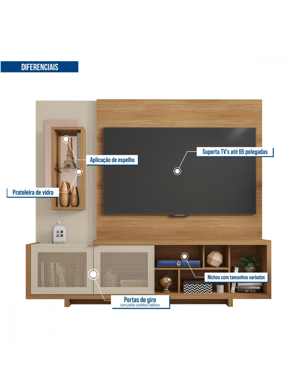 Estante Home Para TV até 65 Polegadas 2 Portas Linus Caemmun