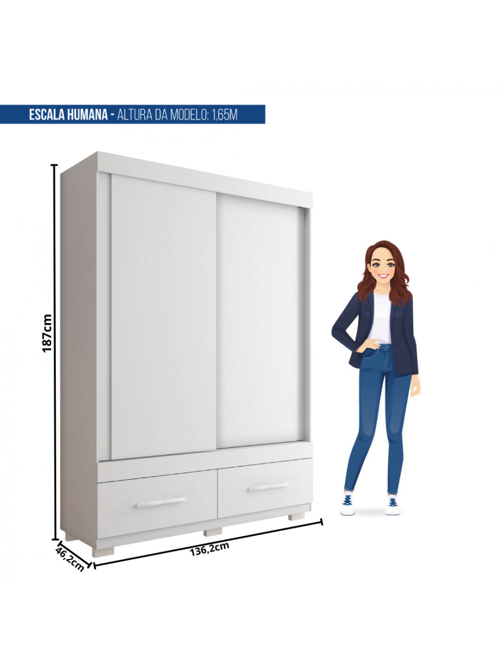 Guarda-roupa Solteiro 2 Portas de Correr 2 Gavetas Sereno Caemmun