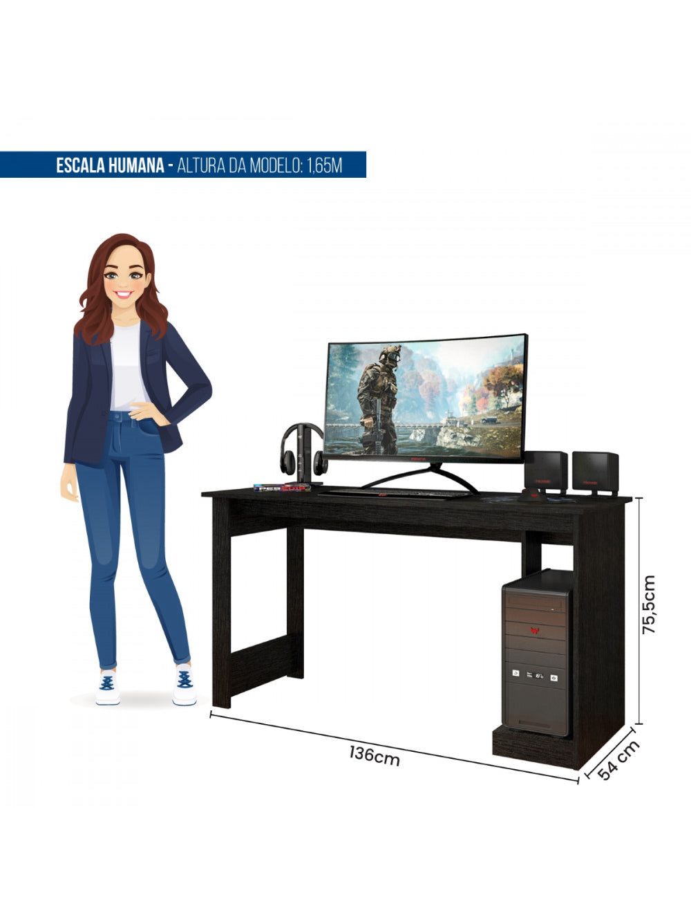 Mesa Gamer Para Computador Escrivaninha Caemmun