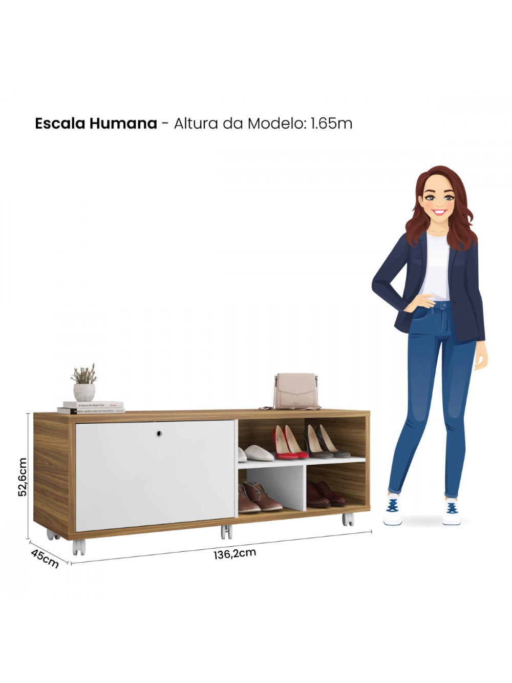 Sapateira Recamier porta basculante com rodízios Estilo