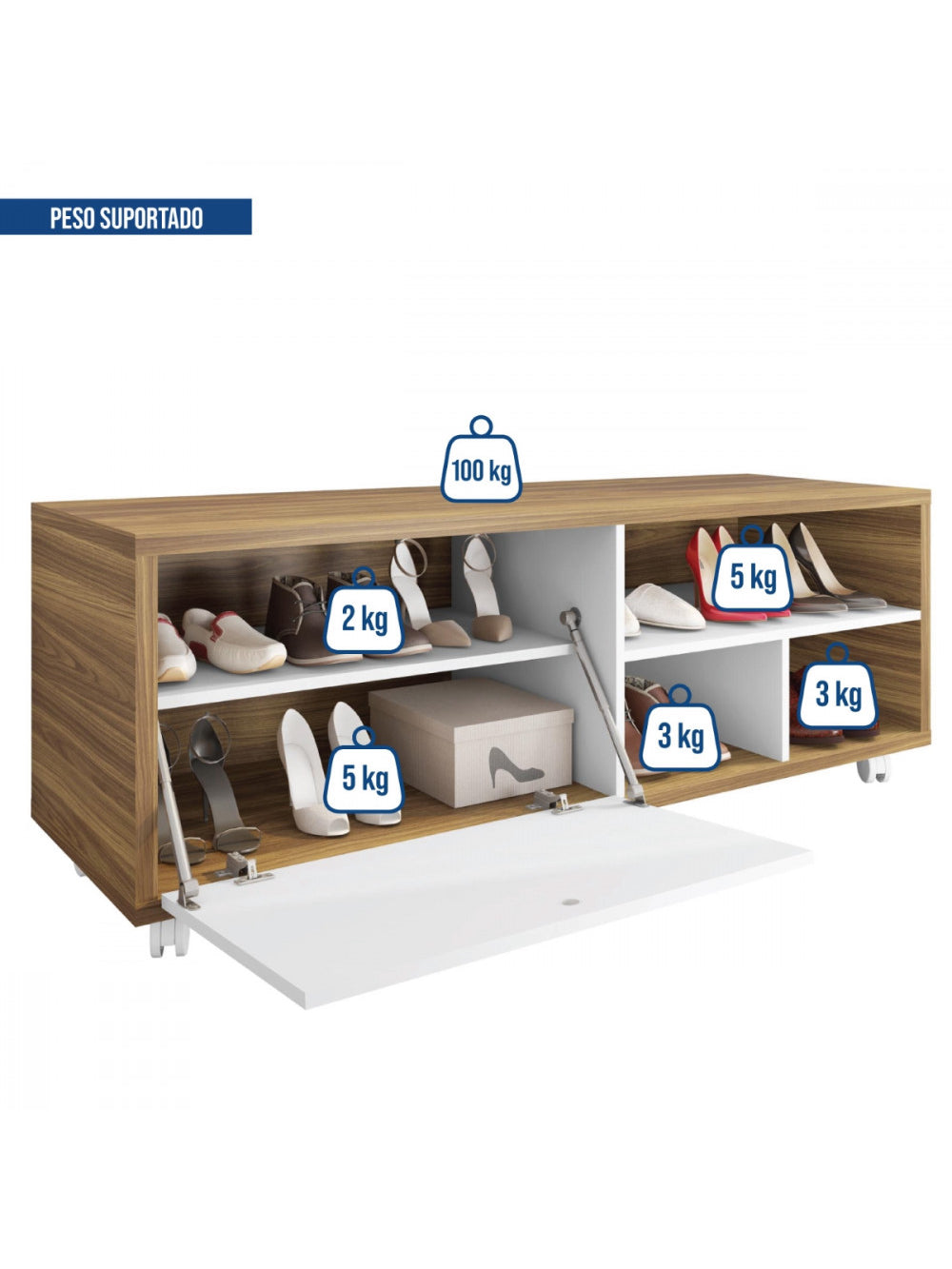 Sapateira Recamier porta basculante com rodízios Estilo