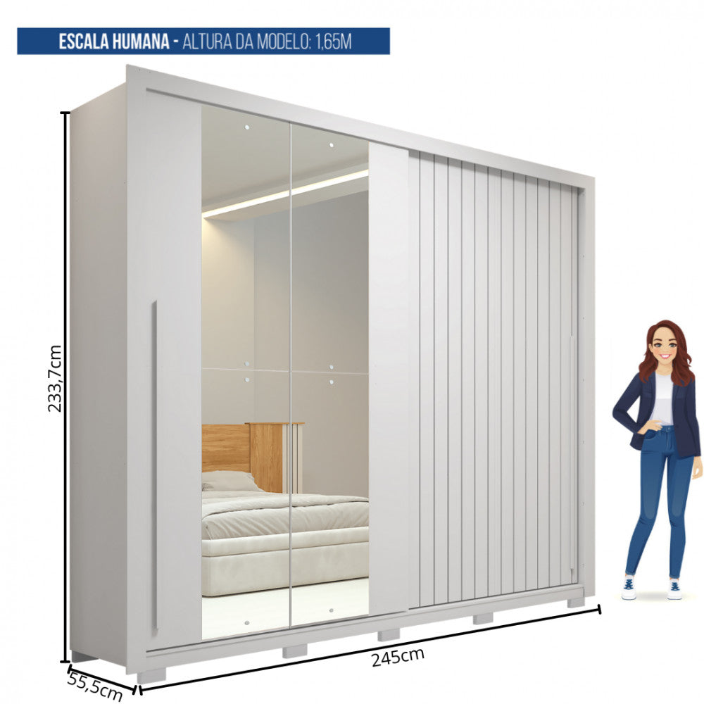 Guarda Roupa Casal 2 Portas 4 Gavetas com Espelho Romanus Double Lux Caemmun