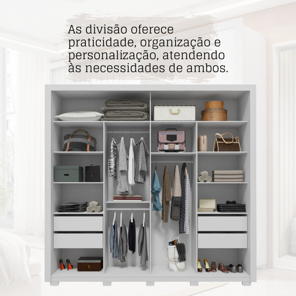Guarda Roupa Casal 2 Portas 4 Gavetas com Espelho Romanus Double Lux Caemmun