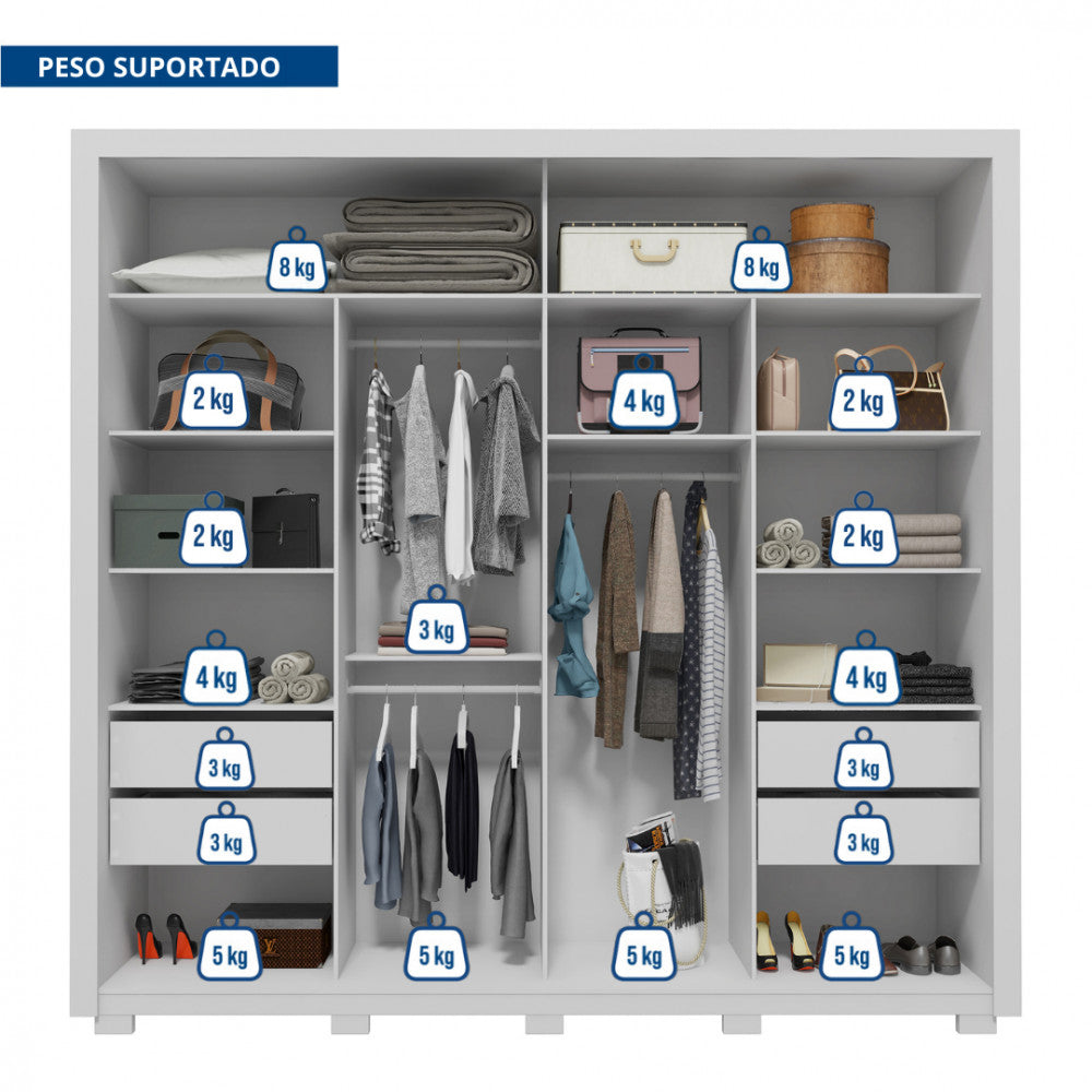Guarda Roupa Casal 2 Portas 4 Gavetas com Espelho Romanus Double Lux Caemmun