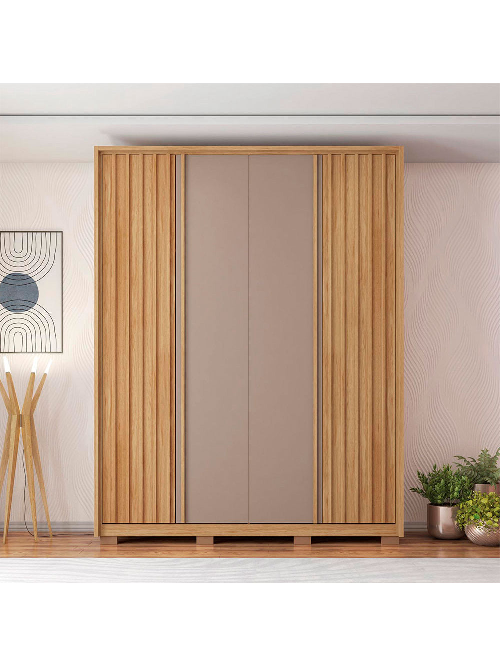 Guarda Roupa Solteiro Apollo 4 Portas 3 Gavetas Caemmun - Buriti / fendi
