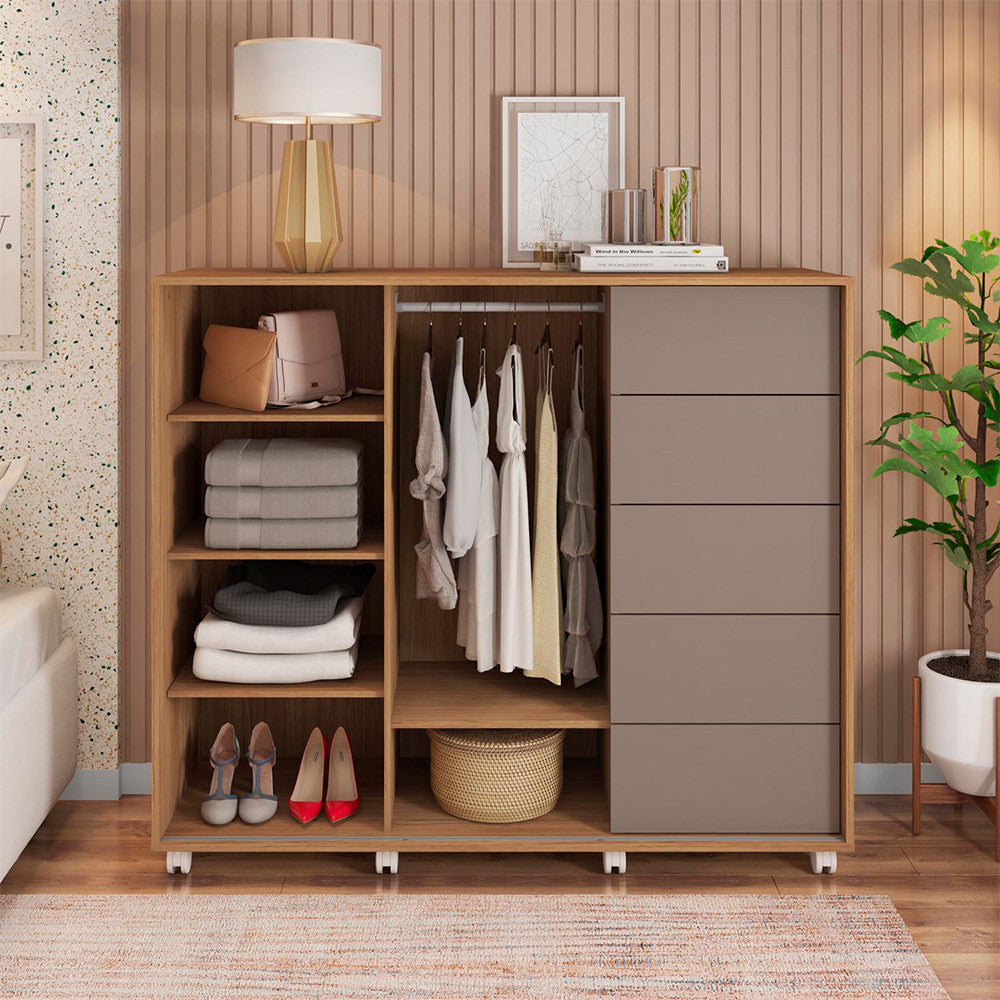 Cômoda Espaçosa Pegasus 2 Portas 5 Gavetas 3 Prateleiras Caemmun