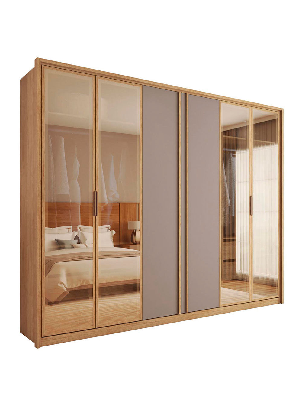 Guarda Roupa Casal Cristal 6 Portas Reflecta 4 Gavetas Caemmun