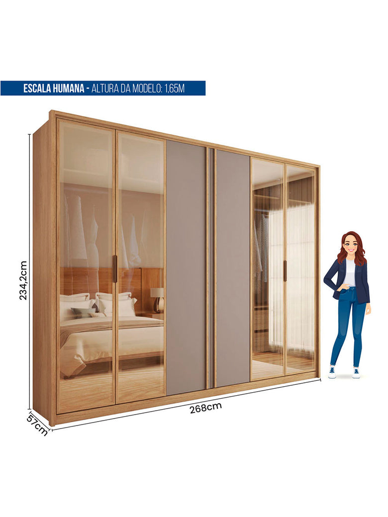 Guarda Roupa Casal Cristal 6 Portas Reflecta 4 Gavetas Caemmun