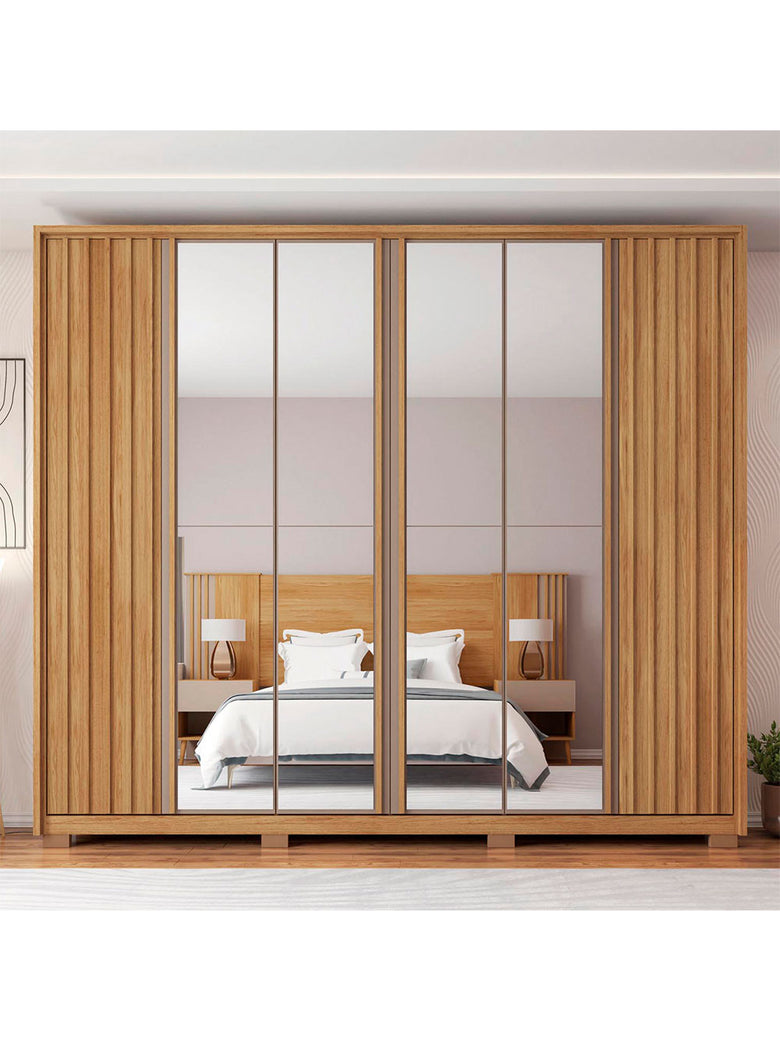 Guarda Roupa Casal Apollo Double Lux com Espelhos 6 Portas 4 Gavetas Caemmun
